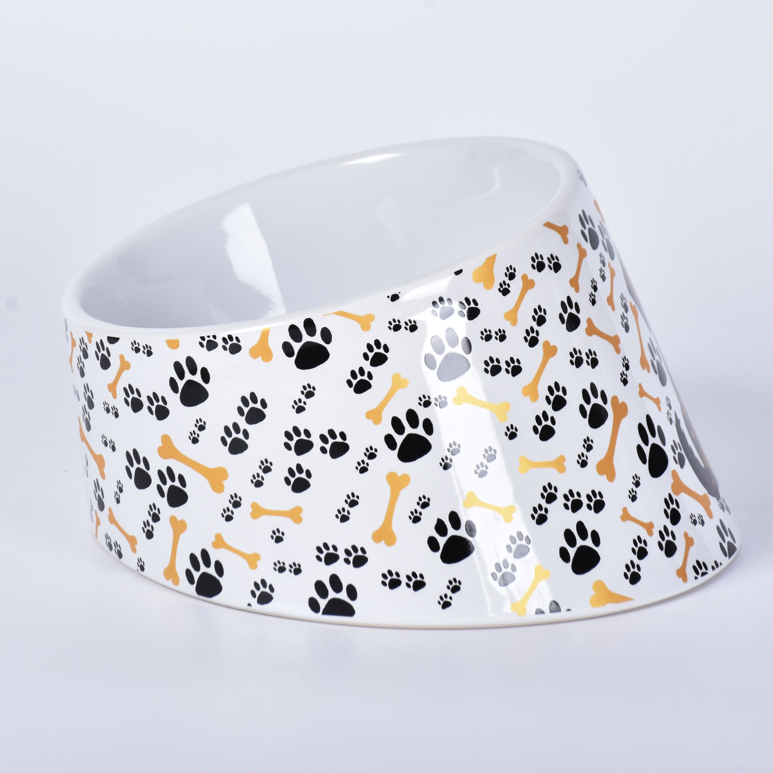 Designed Pet White Black Custom Ceramic Dog Food Water Feeding Bowl
