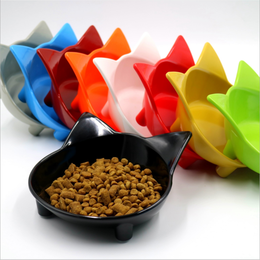 Direct Supply Cute Cat Shaped Pet Bowl Melamine Nonslip Color Cat Dog Bowl
