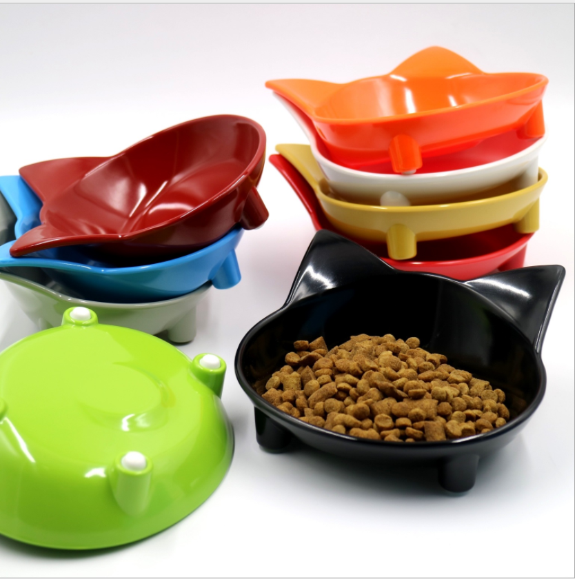 Direct Supply Cute Cat Shaped Pet Bowl Melamine Nonslip Color Cat Dog Bowl