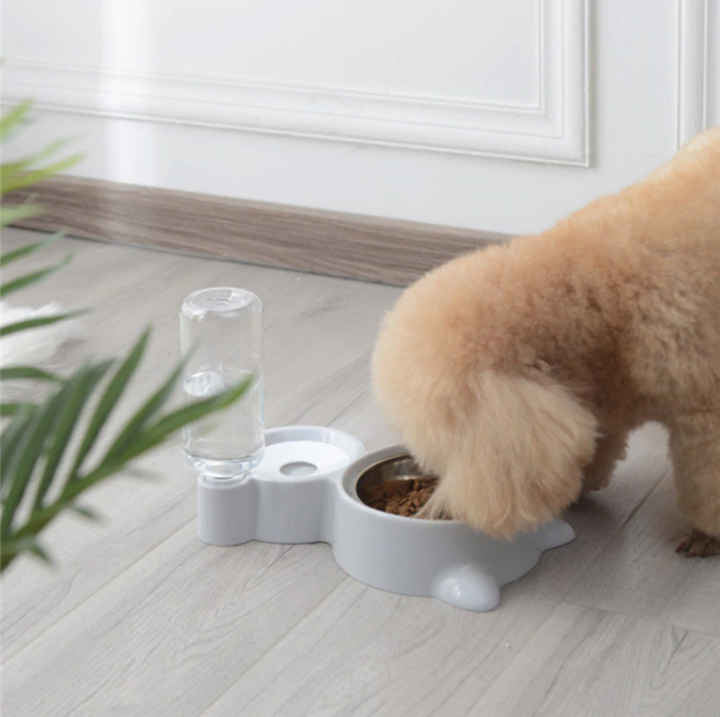 Dog Bowl 2 In 1 PP Stainless Steel Automatic Water Dispenser Feeder NonSlip Pet Dog Cat Drinker Cute Pet Food Container