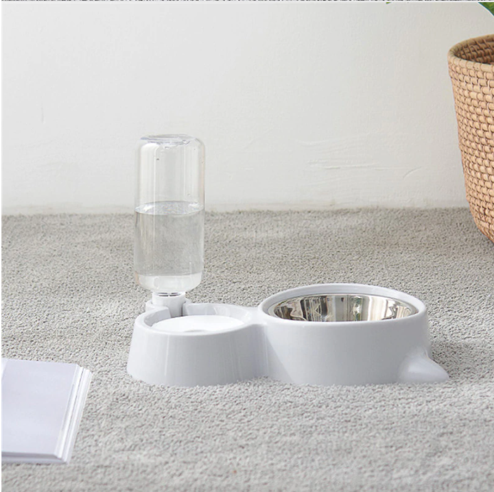 Dog Bowl 2 In 1 PP Stainless Steel Automatic Water Dispenser Feeder NonSlip Pet Dog Cat Drinker Cute Pet Food Container