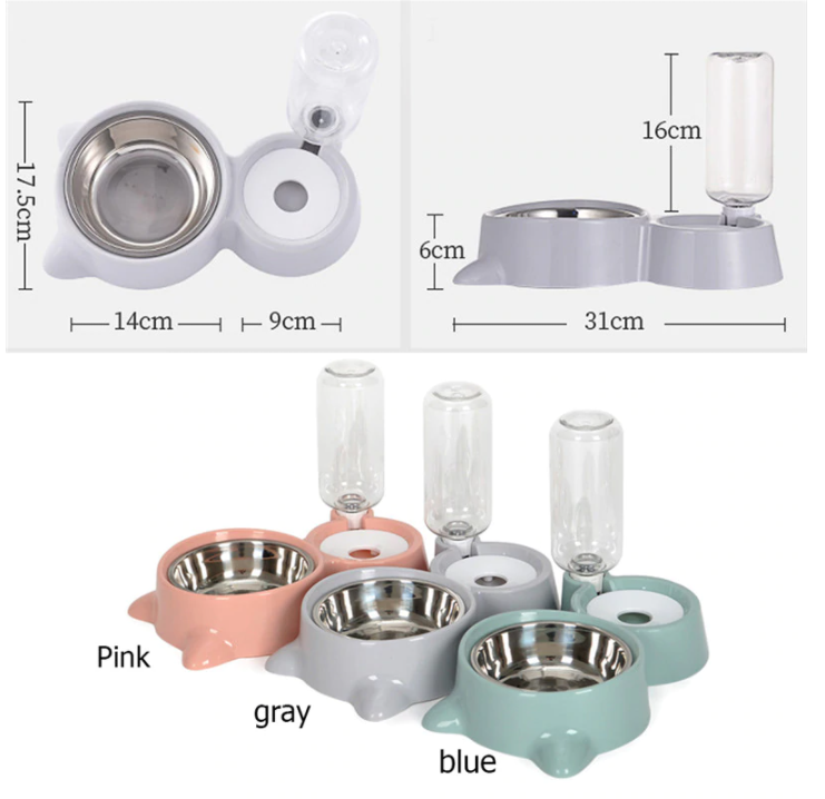 Dog Bowl 2 In 1 PP Stainless Steel Automatic Water Dispenser Feeder NonSlip Pet Dog Cat Drinker Cute Pet Food Container