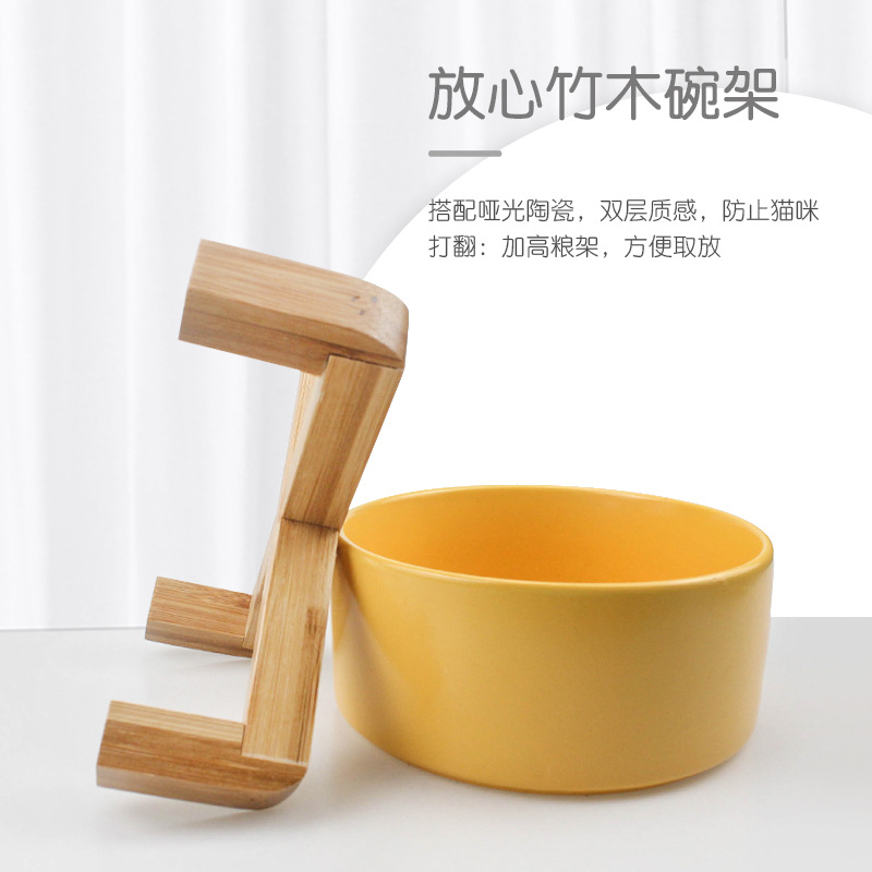 Dog Bowl Cat Bowl Bamboo Plate Ceramic Dog Tableware Pet Supplies