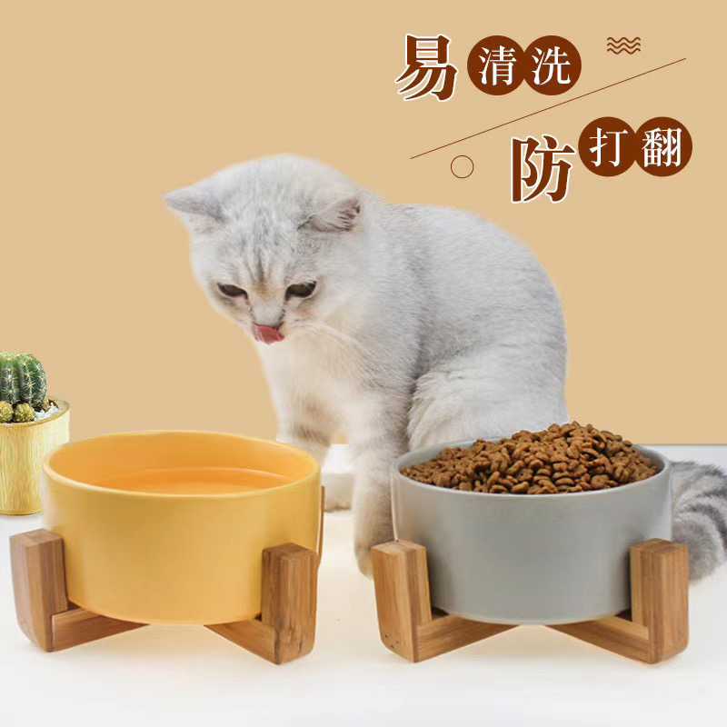 Dog Bowl Cat Bowl Bamboo Plate Ceramic Dog Tableware Pet Supplies