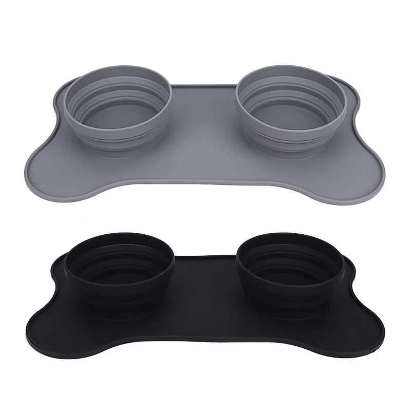 Dog Cat Bowls Double Dog Food Water Bowls With NoSpill NoSkid Silicone Mat Pet Feeder Bowls Puppy Kittens