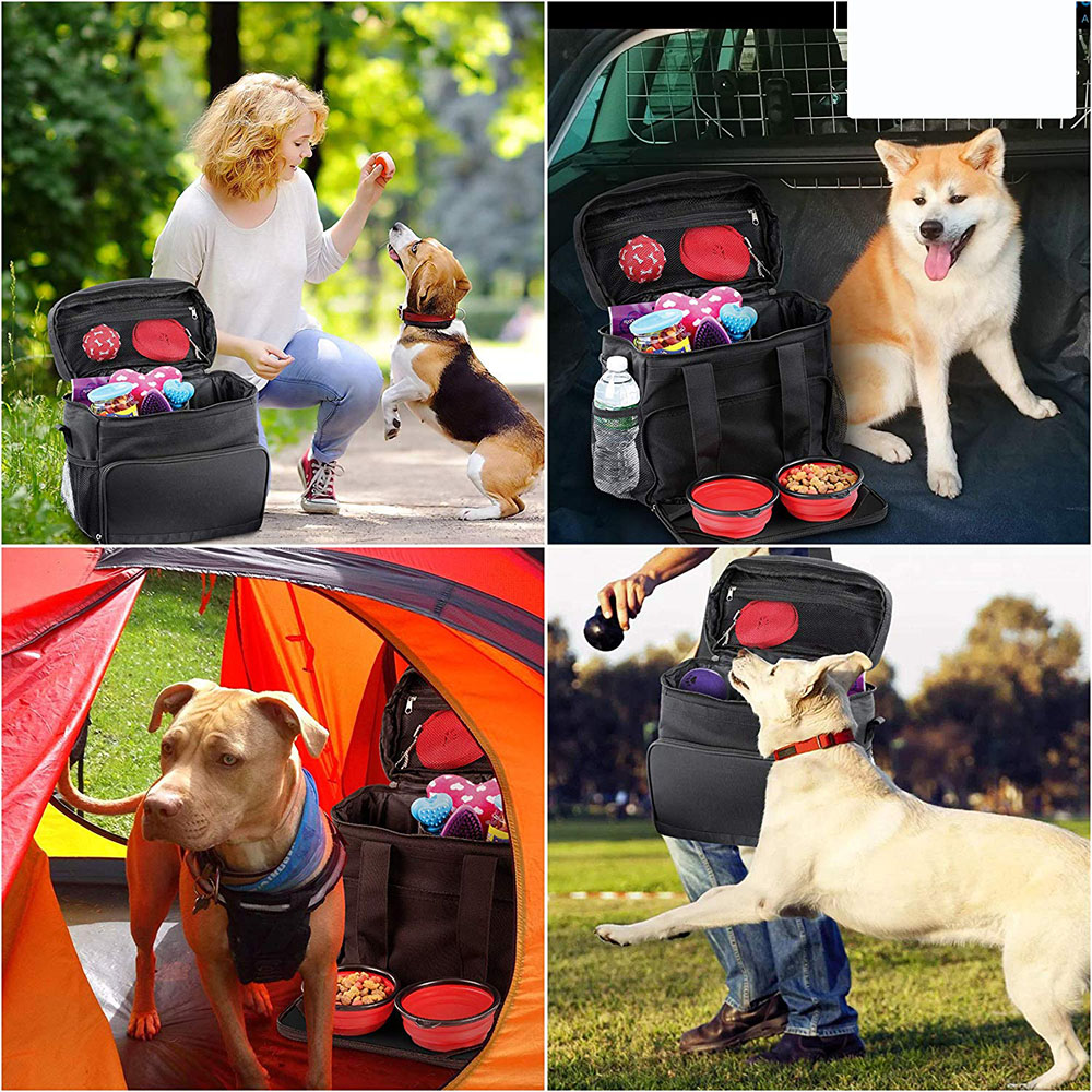 Dog Travel Bag Accessories Supplies Organizer Shoulder Strap Pet Food Containers Feeding Bowls
