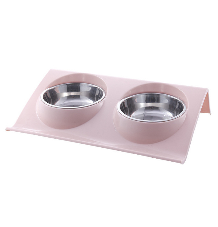 Double Layer Pet Bowl Travel Outdoor Non Slip Stainless Steel Plastic Slow Feeder