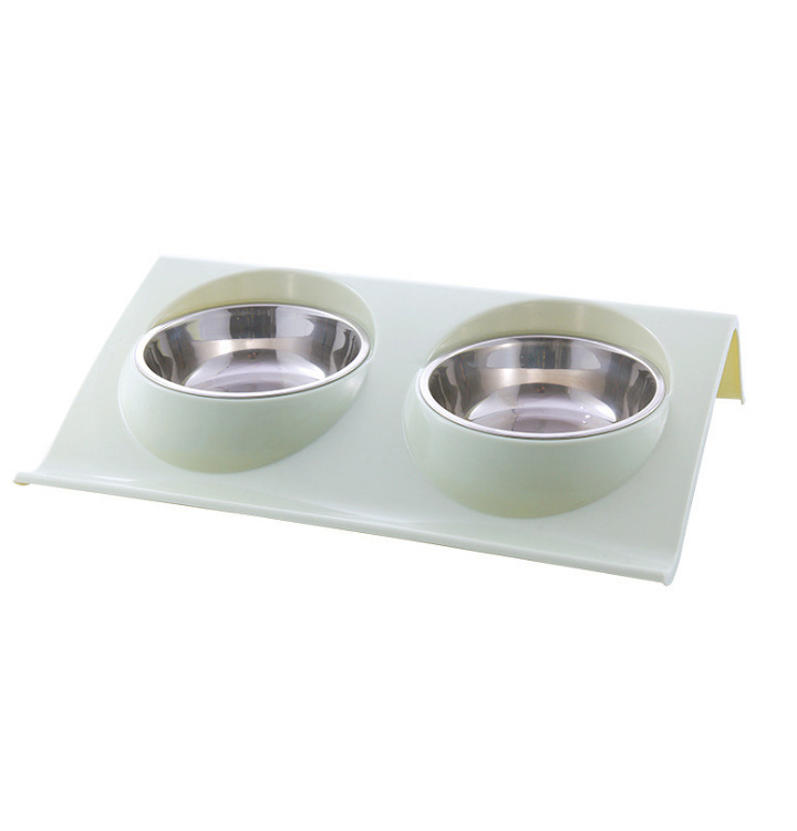 Double Layer Pet Bowl Travel Outdoor Non Slip Stainless Steel Plastic Slow Feeder