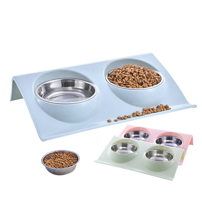 Double Layer Pet Bowl Travel Outdoor Non Slip Stainless Steel Plastic Slow Feeder