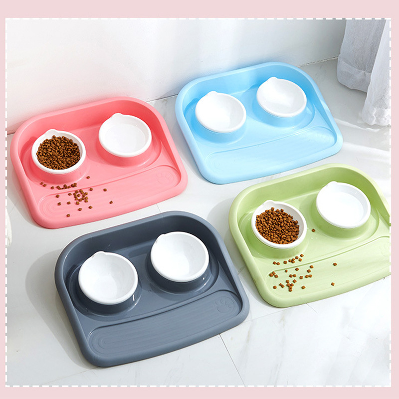 Eco Friendly Material Big Pet Food Tray Double Bowls Food Water Bowls