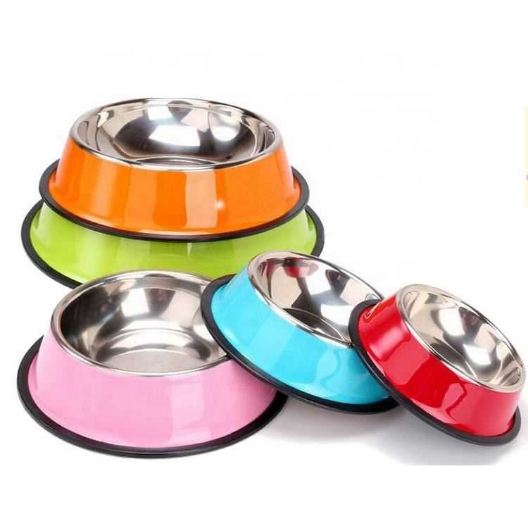 Ecofriendly Rubber Bottom Nonslip Metal Stainless Steel Pet Dish Feeder Dog Bowl