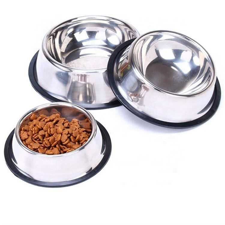 Ecofriendly Rubber Bottom Nonslip Metal Stainless Steel Pet Dish Feeder Dog Bowl