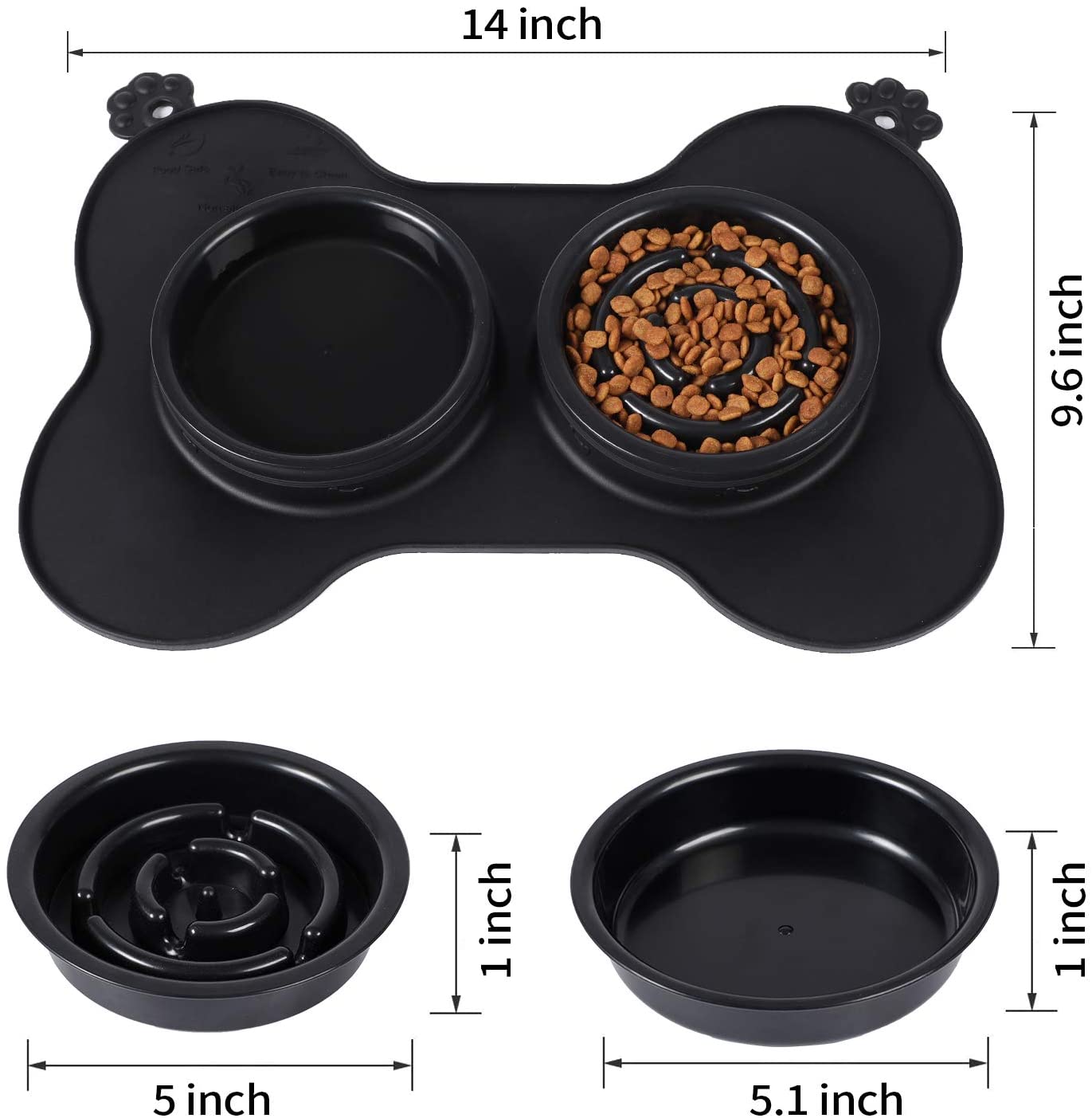 Food Grade Silicone Non Spill Silicone Mat 3 In 1 Non Skid Silicone Mat Type Slow Feeder Pet Bowl