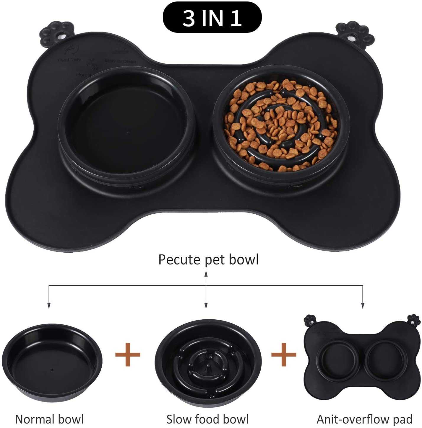 Food Grade Silicone Non Spill Silicone Mat 3 In 1 Non Skid Silicone Mat Type Slow Feeder Pet Bowl