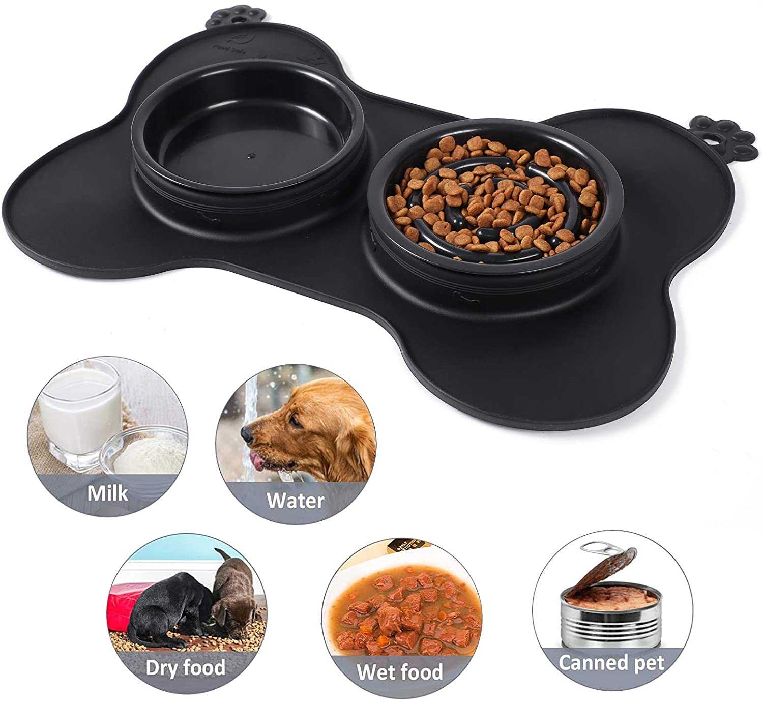 Food Grade Silicone Non Spill Silicone Mat 3 In 1 Non Skid Silicone Mat Type Slow Feeder Pet Bowl