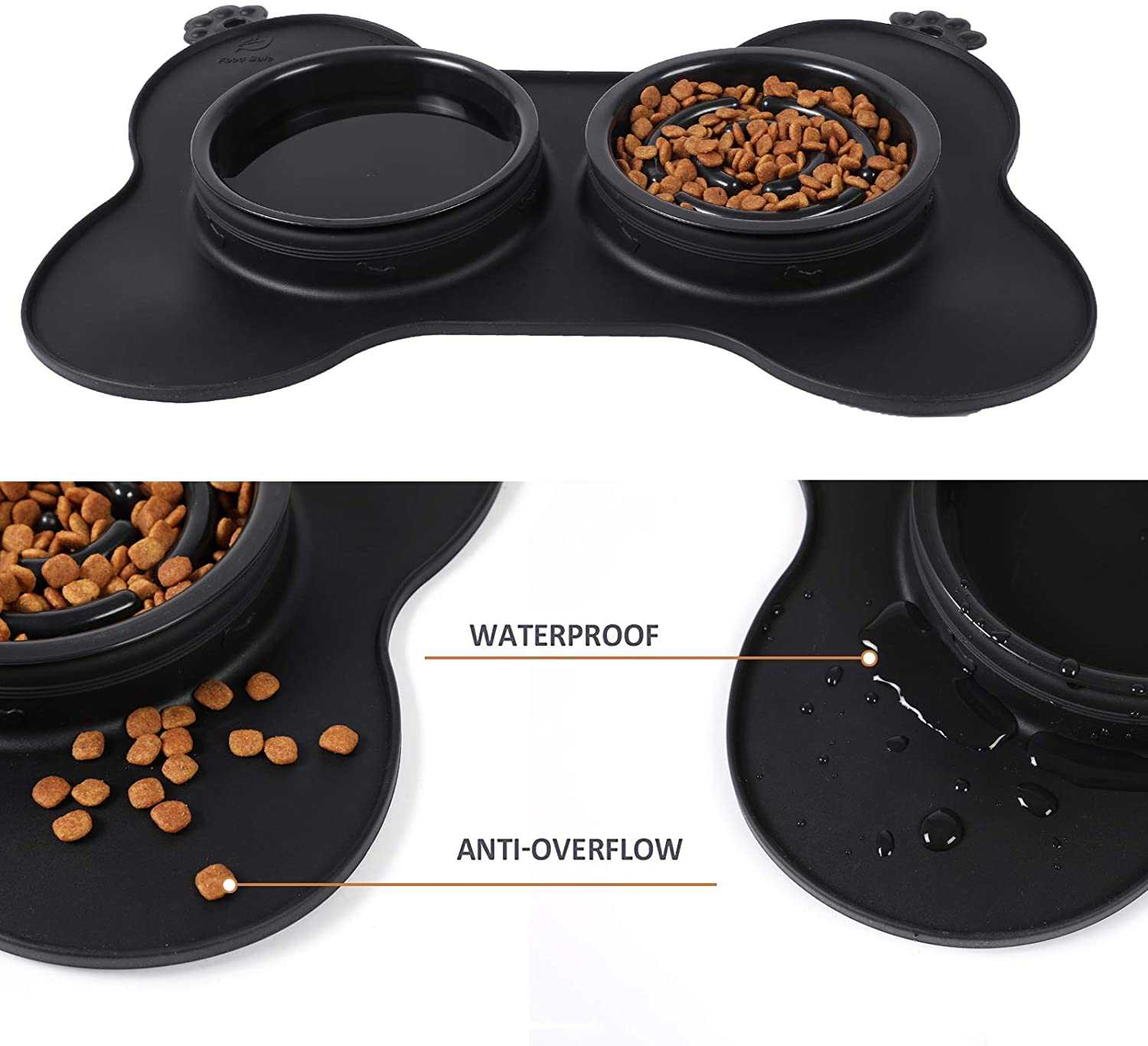 Food Grade Silicone Non Spill Silicone Mat 3 In 1 Non Skid Silicone Mat Type Slow Feeder Pet Bowl