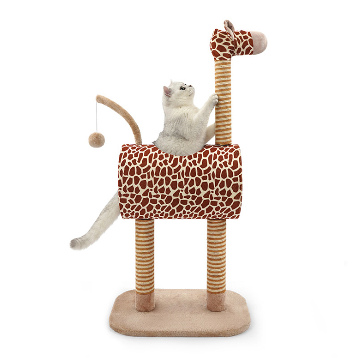 Giraffe Shape Cat Tree Scratcher With Cat Scratcher Ball Tower Cat Tree Natural Sisal Fiber