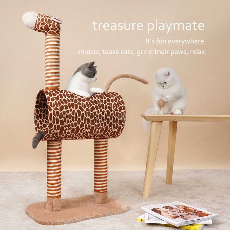 Giraffe Shape Cat Tree Scratcher With Cat Scratcher Ball Tower Cat Tree Natural Sisal Fiber