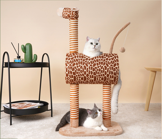 Giraffe Shape Cat Tree Scratcher With Cat Scratcher Ball Tower Cat Tree Natural Sisal Fiber