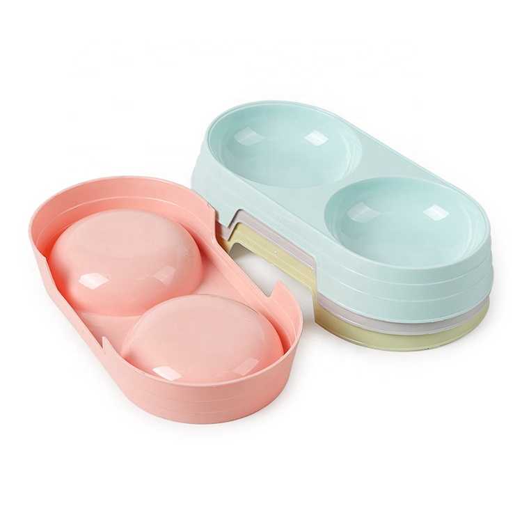 Ing Stainless Healthy Double Pink Firm Plastic Feeder Food Pet Bowl