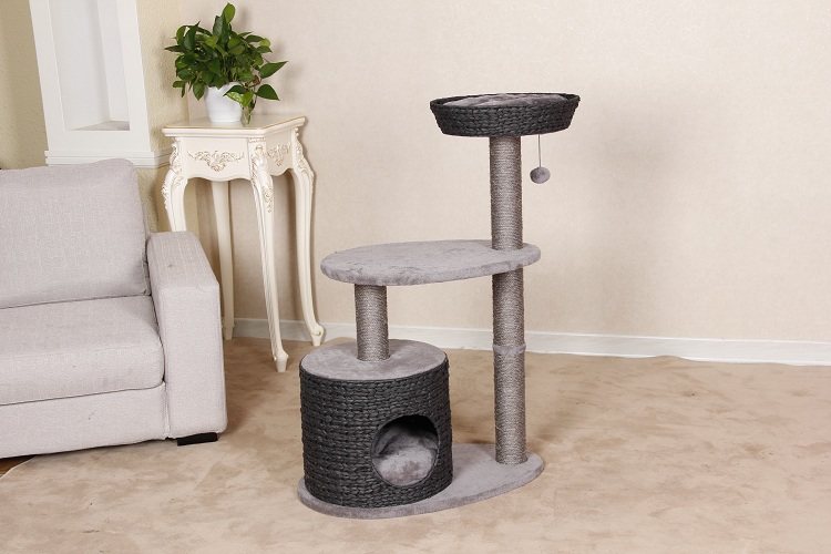 Large Wood Pet Scratcher Cat Tree With Cave