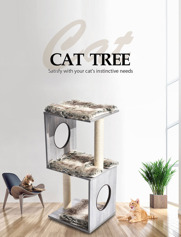 Manufacturer Cat Scratch Post Furniture MDF Cat Tree With Faux Fur Pad
