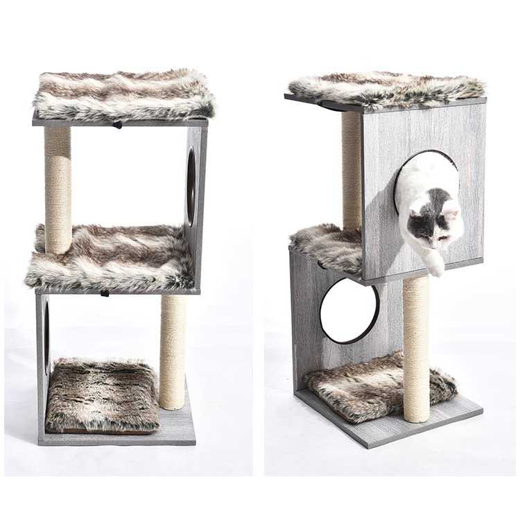 Manufacturer Cat Scratch Post Furniture MDF Cat Tree With Faux Fur Pad