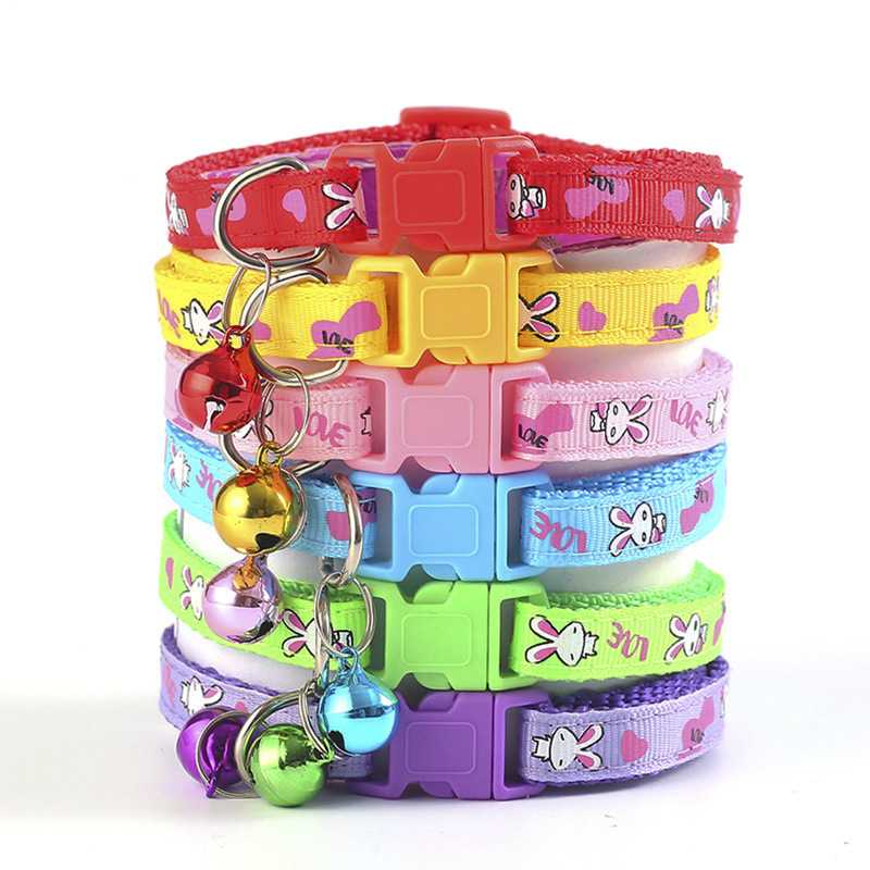 Manufacturer Custom Bunny Patch Print Adjustable Buckle Pet Collar Nylon Dog Collar With Bells