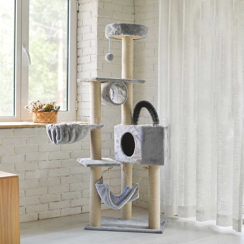 Manufacturer Sisal Stable Short Plush Cat Tree With Hammock