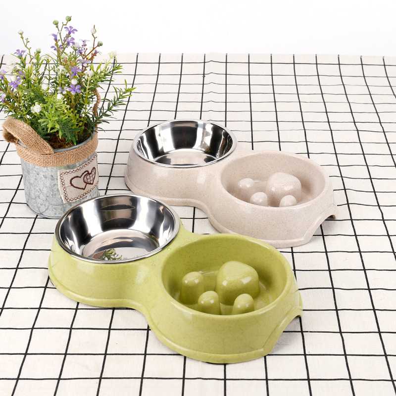 Manufacturer Travel Outdoor Non Slip Stainless Steel Plastic Slow Feeder Pet Dog Bowl