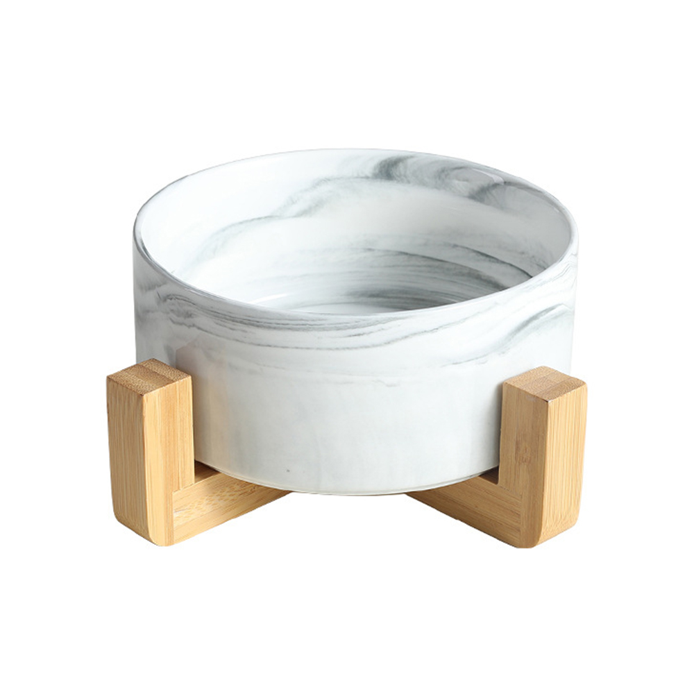 Non Slip Ceramic Pet Food Bowl Pet Water Bowl With Wood Stand