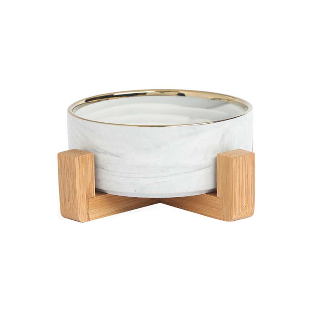 Non Slip Ceramic Pet Food Bowl Pet Water Bowl With Wood Stand