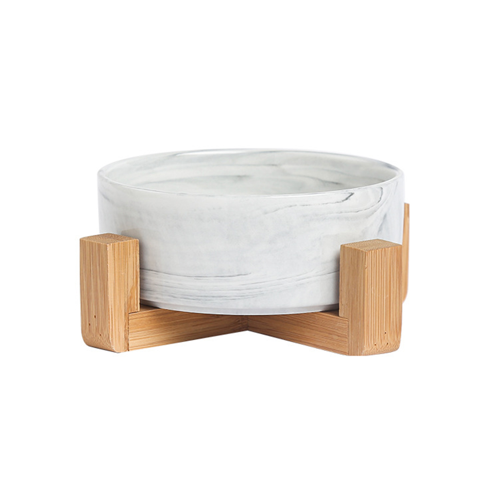 Non Slip Ceramic Pet Food Bowl Pet Water Bowl With Wood Stand