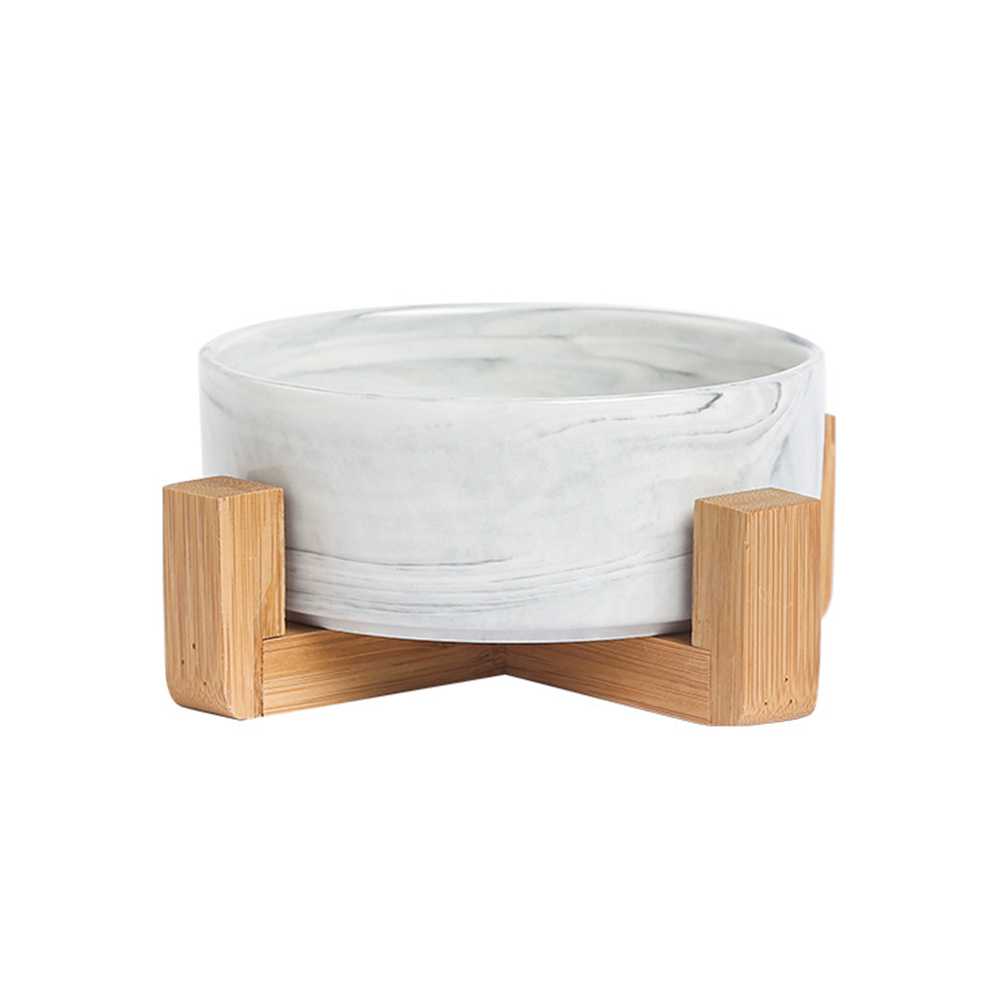 Non Slip Ceramic Pet Food Bowl Pet Water Bowl With Wood Stand