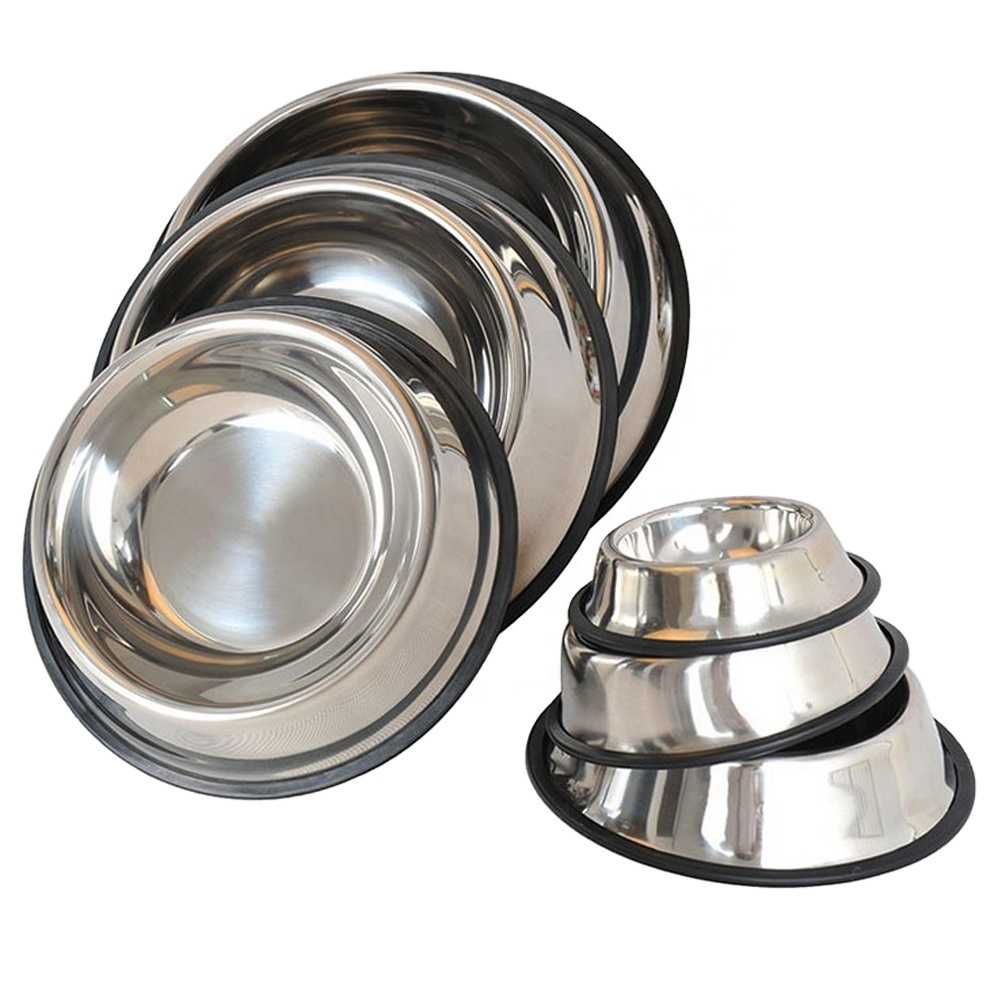 Nonslip Dog Bowl pet Bowl  cat Bowl With Rubber Base Stainless Steel Pet Food Drinking Bowl Dish