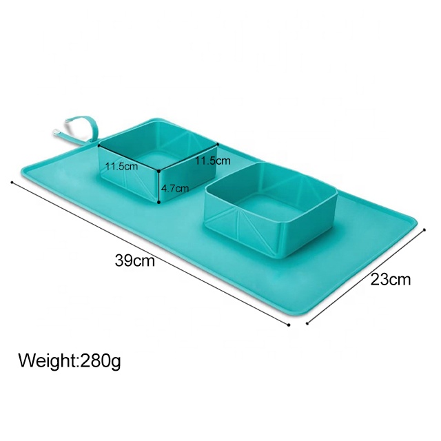 Outdoors Travel Pet Feeding Folding Silicone Mat Dog Bowls With Mat