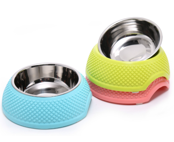 PP Stainless Steel Pet Bowl Heartshaped Dog Bowl