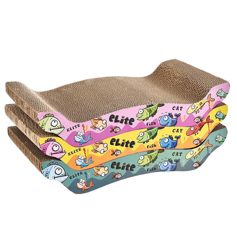 Pet Accessories Eco Cat Toy Cat Pet Accessories Long Scratching Board With Cartoon Fish Stickers