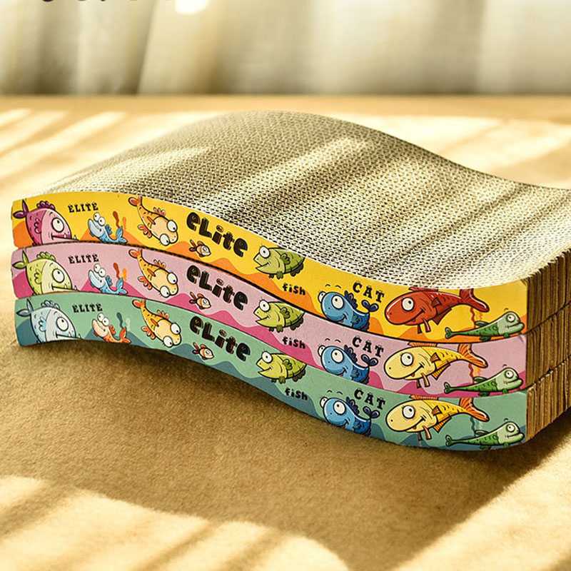 Pet Accessories Eco Cat Toy Cat Pet Accessories Long Scratching Board With Cartoon Fish Stickers