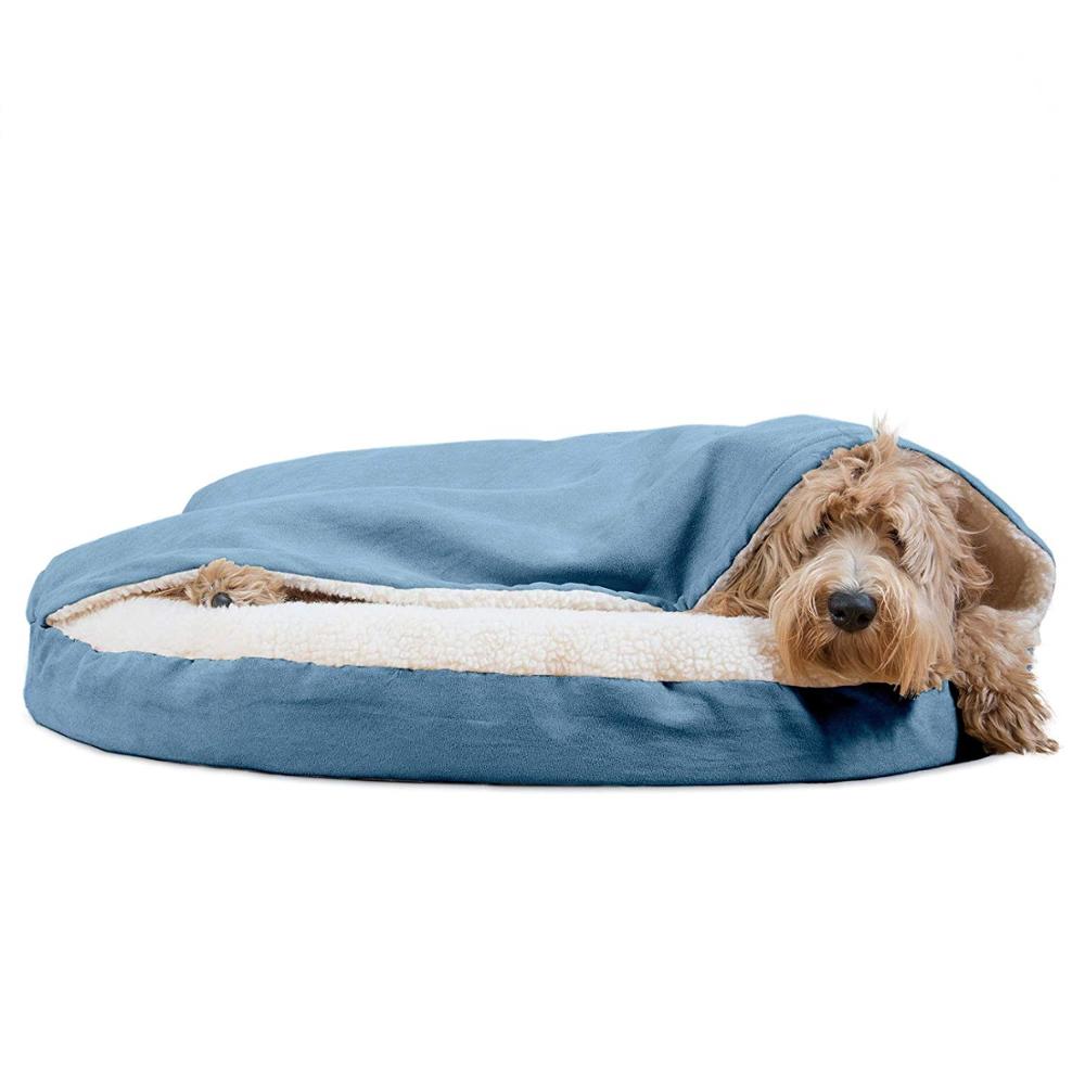 Pet Dog Bed Orthopedic Round Cuddle Nest Snuggery Burrow Blanket Pet Bed Removable Cover Dogs Cats
