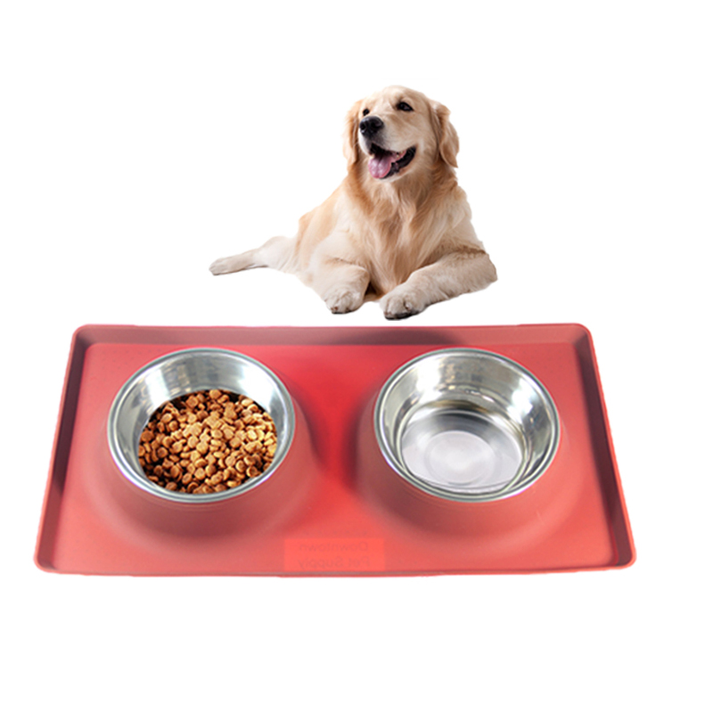 Pet Dog Bowls 2 Stainless Steel Dog Bowl With No Spill NonSkid Silicone Mat + Pet Food Scoop Feeder Bowls Feeding Dogs Cats