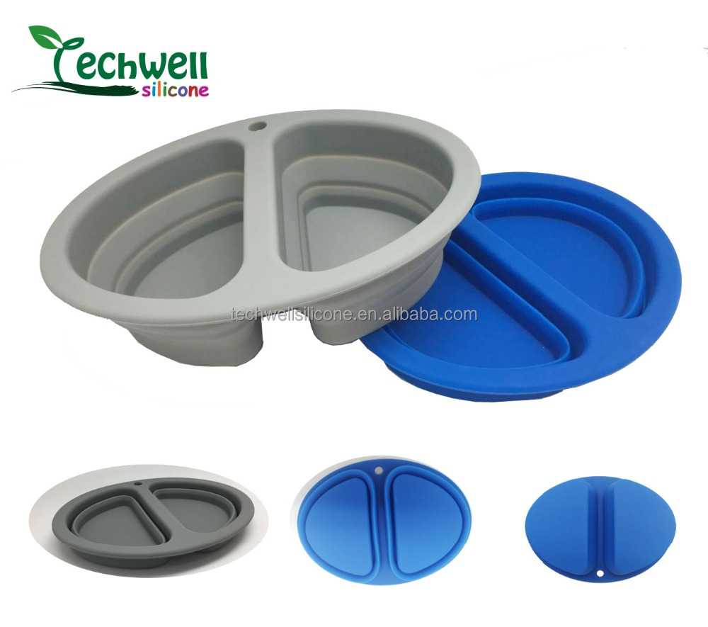 Pet Products Silicone Pet Bowl Devided Two Bowls Silicone Pet Bowl