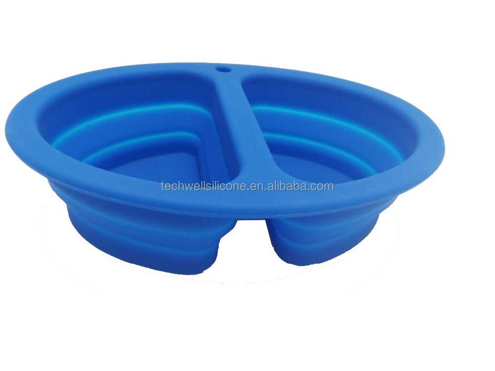 Pet Products Silicone Pet Bowl Devided Two Bowls Silicone Pet Bowl