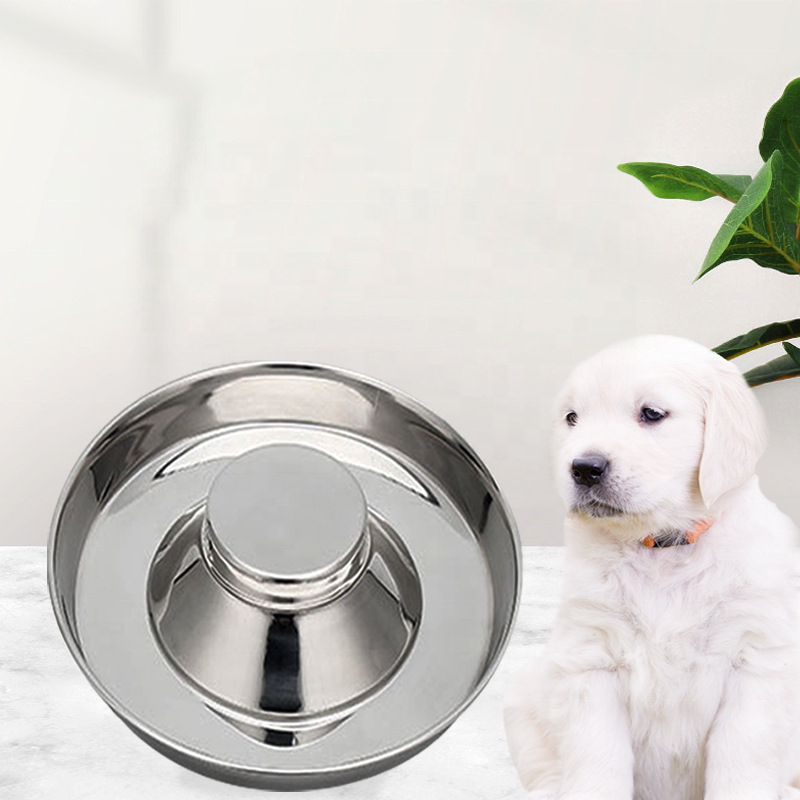 Pet Supplies Cat Dog Slow Eating Water Food Stainless Steel Bowl