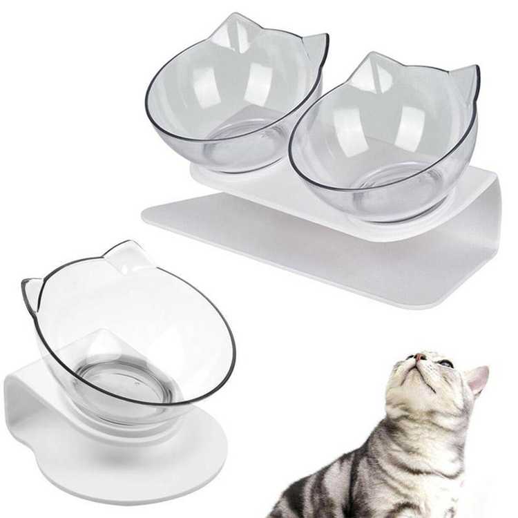 Plastic Environmental Protection ABS 15 Degree Tilt Protect Neck Guard Double Cat Food Bowl