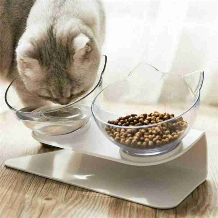 Plastic Environmental Protection ABS 15 Degree Tilt Protect Neck Guard Double Cat Food Bowl