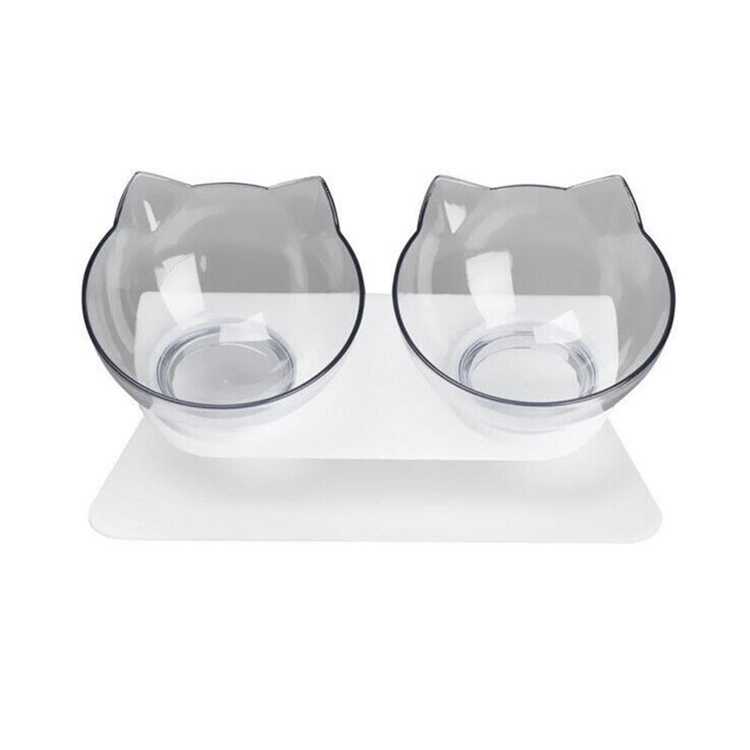 Plastic Environmental Protection ABS 15 Degree Tilt Protect Neck Guard Double Cat Food Bowl