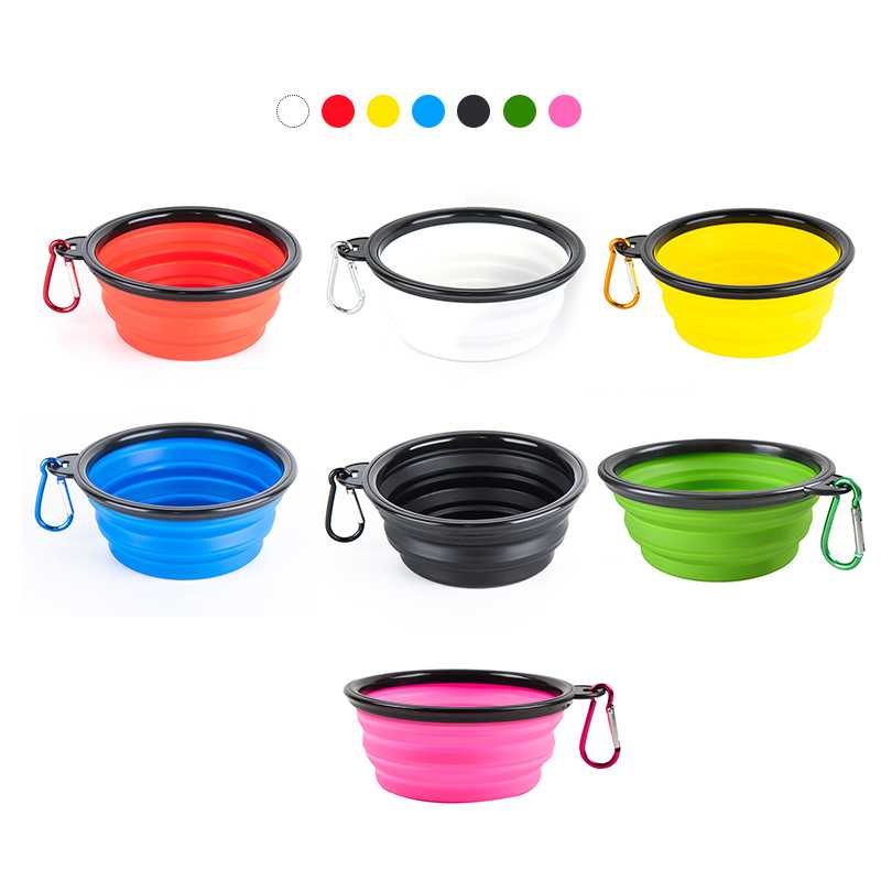 Portable Pet Dog Cat Collapsible Foldable Bowl Travel Camping Food Water Feeder Bowl With Hook