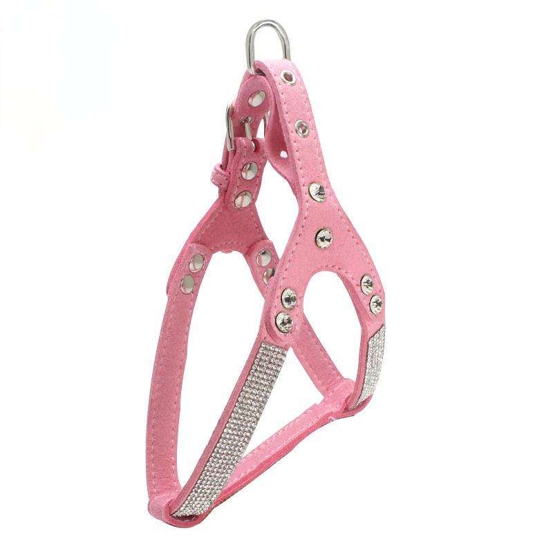 Rhinestone Pet Harness Doublelayer Microfiber Dog Chest Strap Soft Suede Leather Vest Hand Holding Rope Pet Supplies