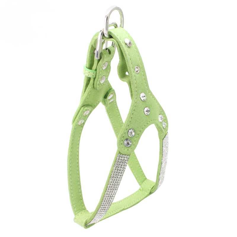 Rhinestone Pet Harness Doublelayer Microfiber Dog Chest Strap Soft Suede Leather Vest Hand Holding Rope Pet Supplies